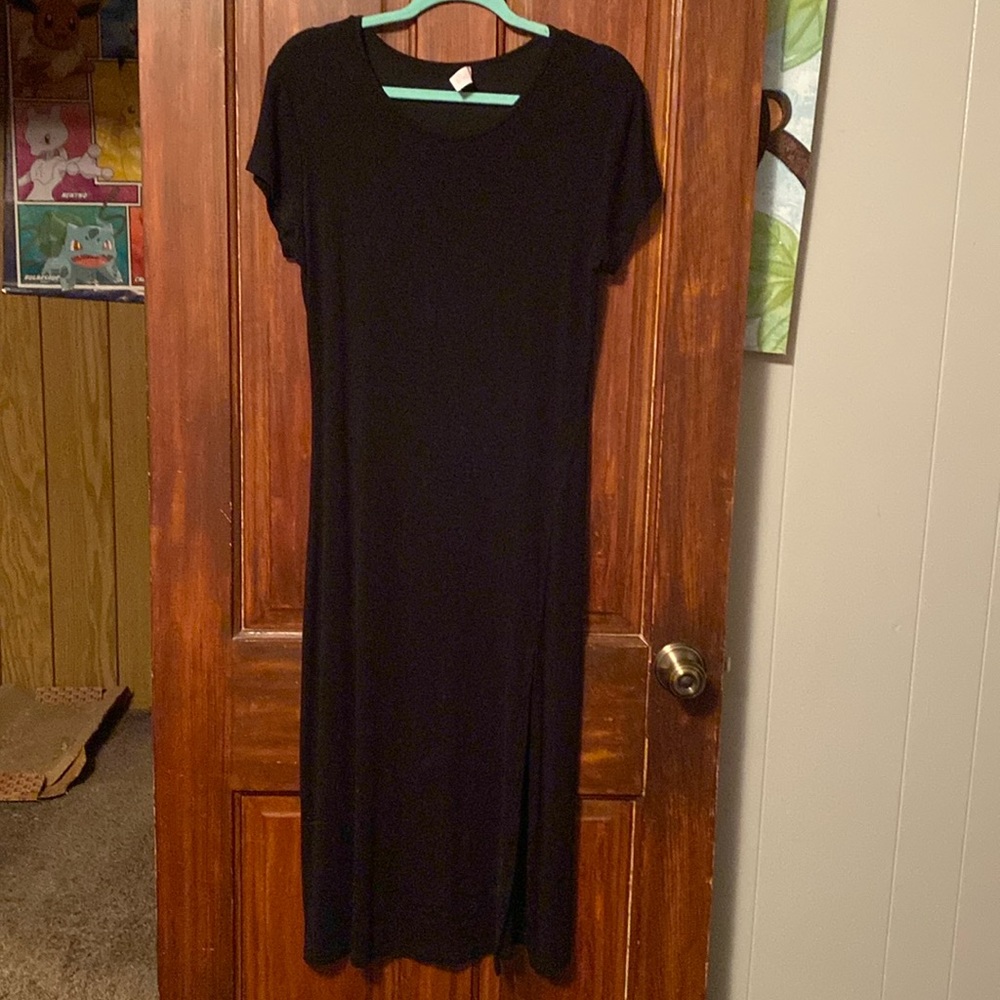 Pink lily black dress with slit on one side of the leg